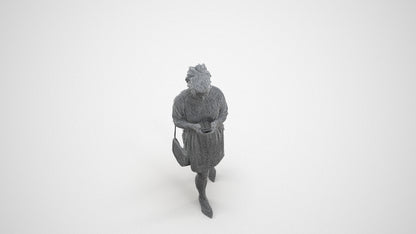 realistic 3D human woman casual walking, archviz people FBX OBJ for Blender, wireframe three-quarter view