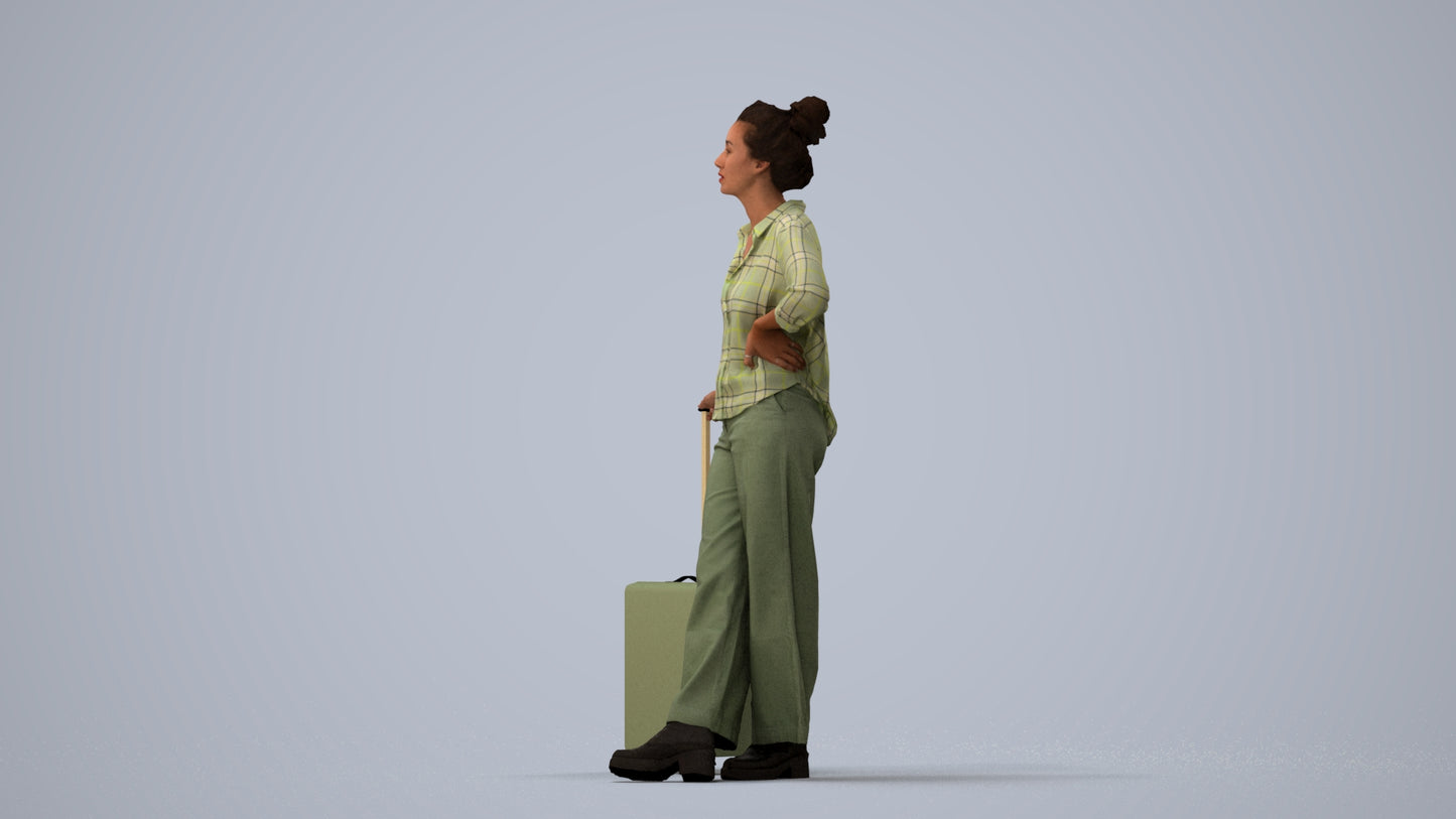 photogrammetry 3D woman casual standing, realistic human model archviz FBX, three-quarter view render