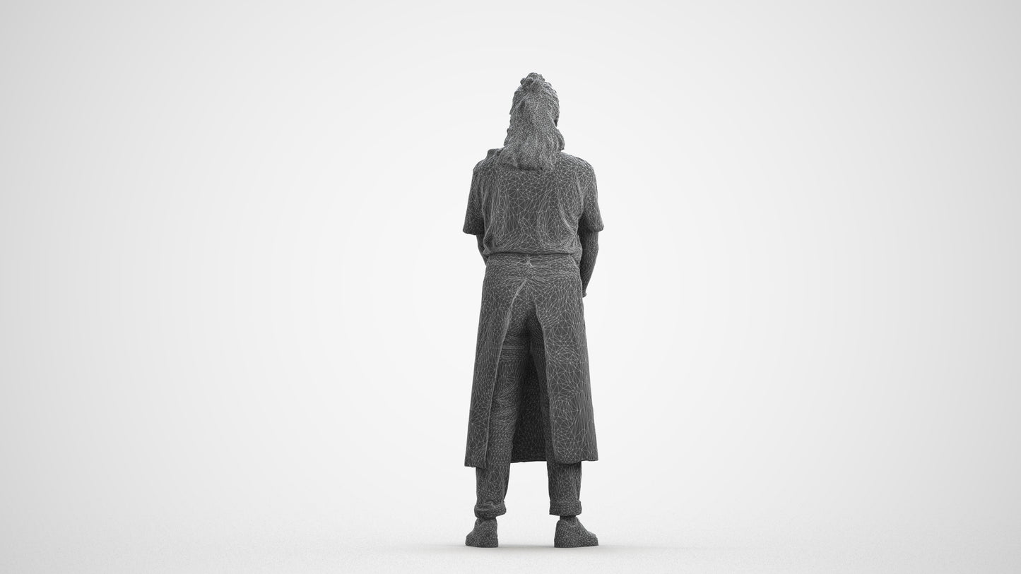 scanned 3D woman hospitality, photogrammetry people for Enscape and V-Ray, wireframe front view