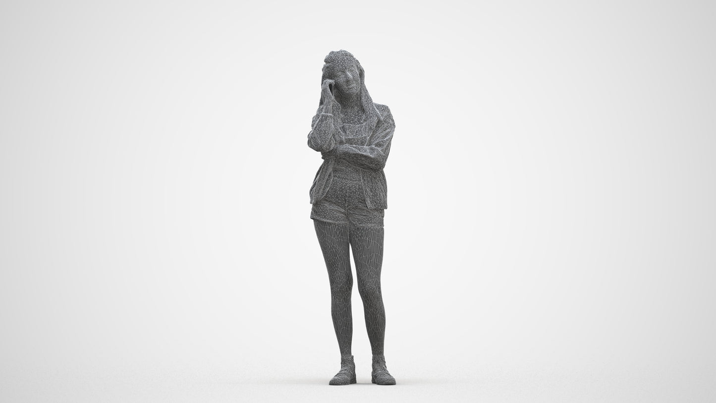 realistic 3D woman casual standing, scanned archviz people for Blender and 3ds Max, three-quarter front view render