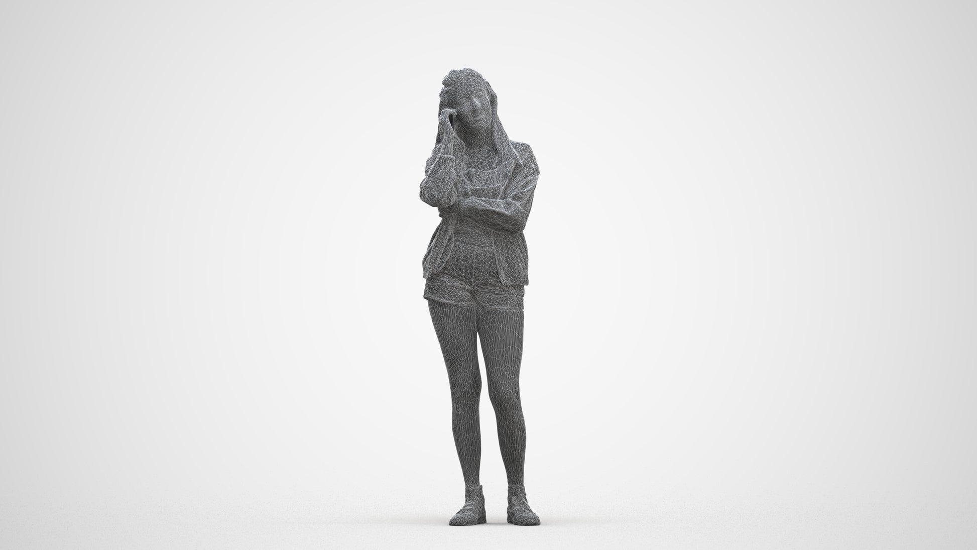 realistic 3D woman casual standing, scanned archviz people for Blender and 3ds Max, three-quarter front view render