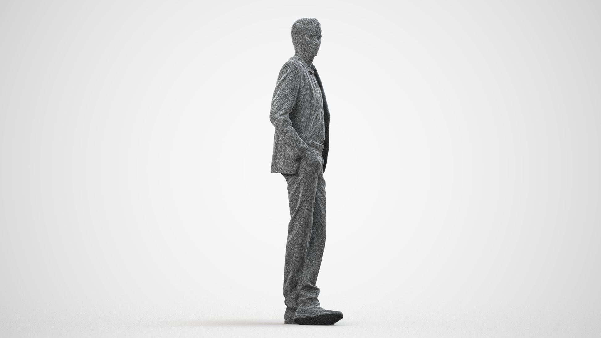 3D scanned man business, photorealistic archviz people for Enscape and SketchUp, wireframe side view