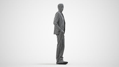 3D scanned man business, photorealistic archviz people for Enscape and SketchUp, wireframe side view