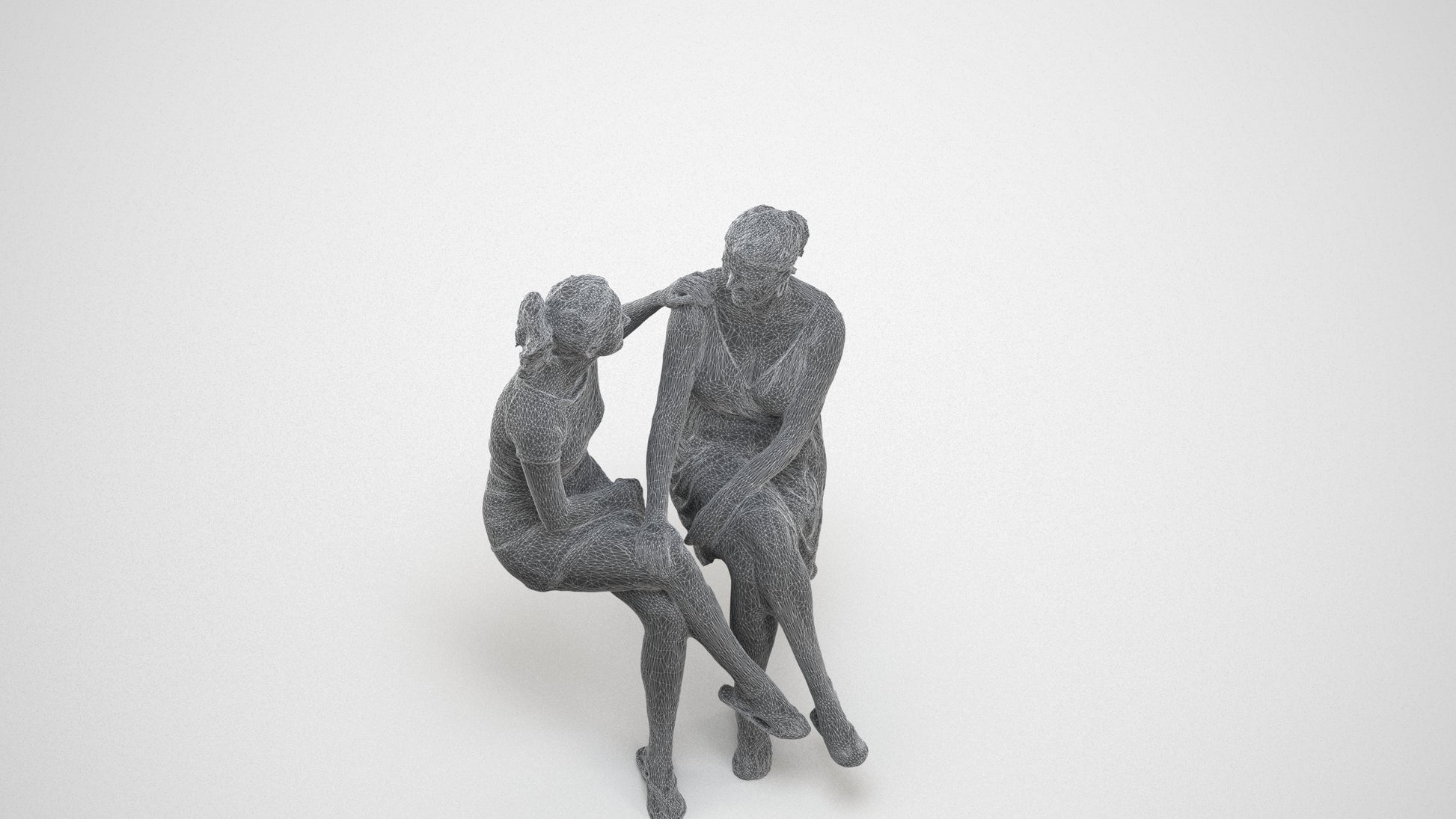 3D people model woman casual couple, scanned human for 3ds Max rendering, wireframe three-quarter view