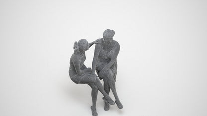 3D people model woman casual couple, scanned human for 3ds Max rendering, wireframe three-quarter view