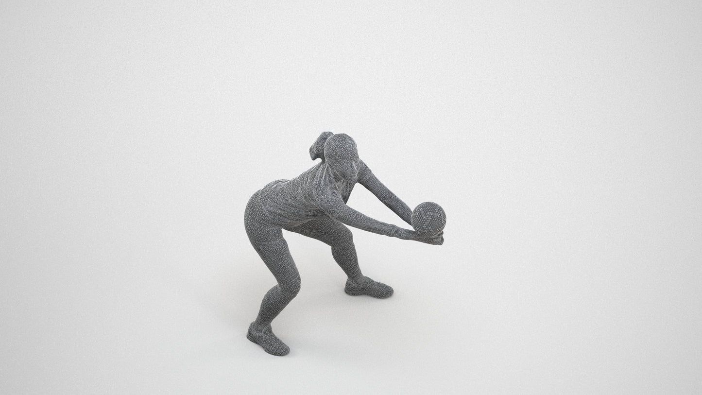3D scanned woman sport, photorealistic archviz people for Enscape and SketchUp, wireframe three-quarter view