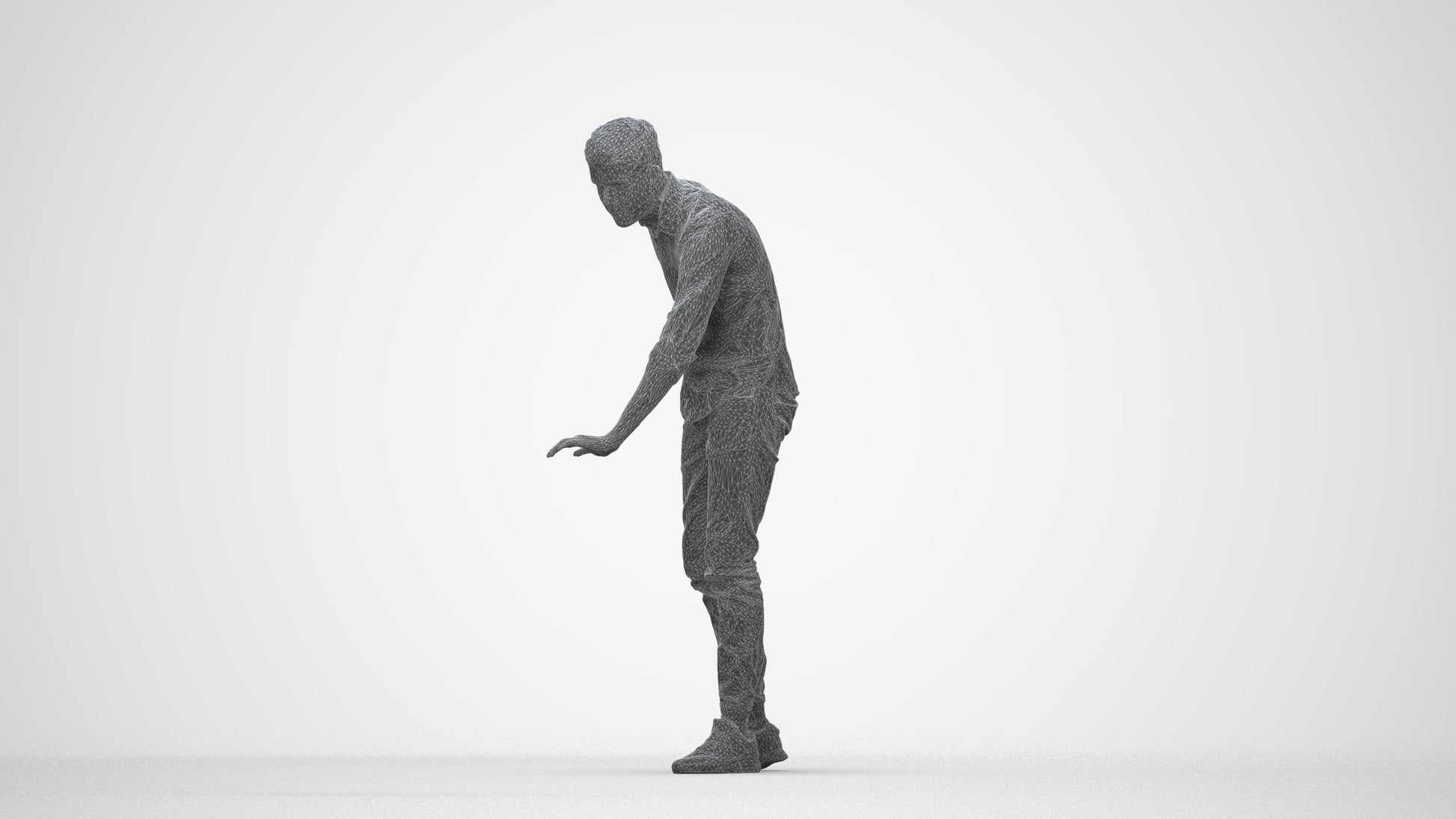 realistic 3D human man casual standing, archviz people FBX OBJ for Blender, wireframe back view