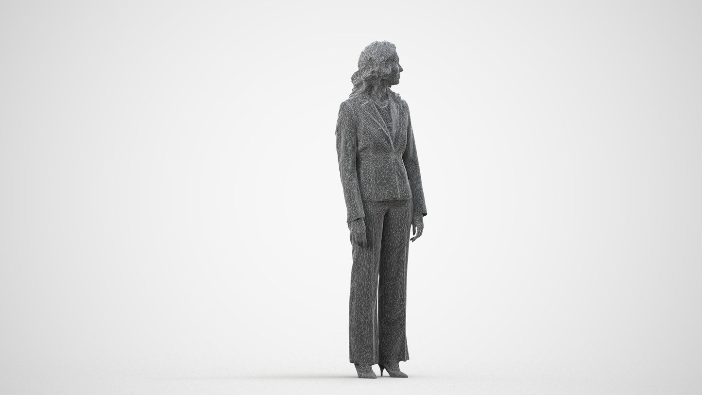 realistic 3D people woman business standing, render-ready for V-Ray and Corona, FBX OBJ, wireframe side view