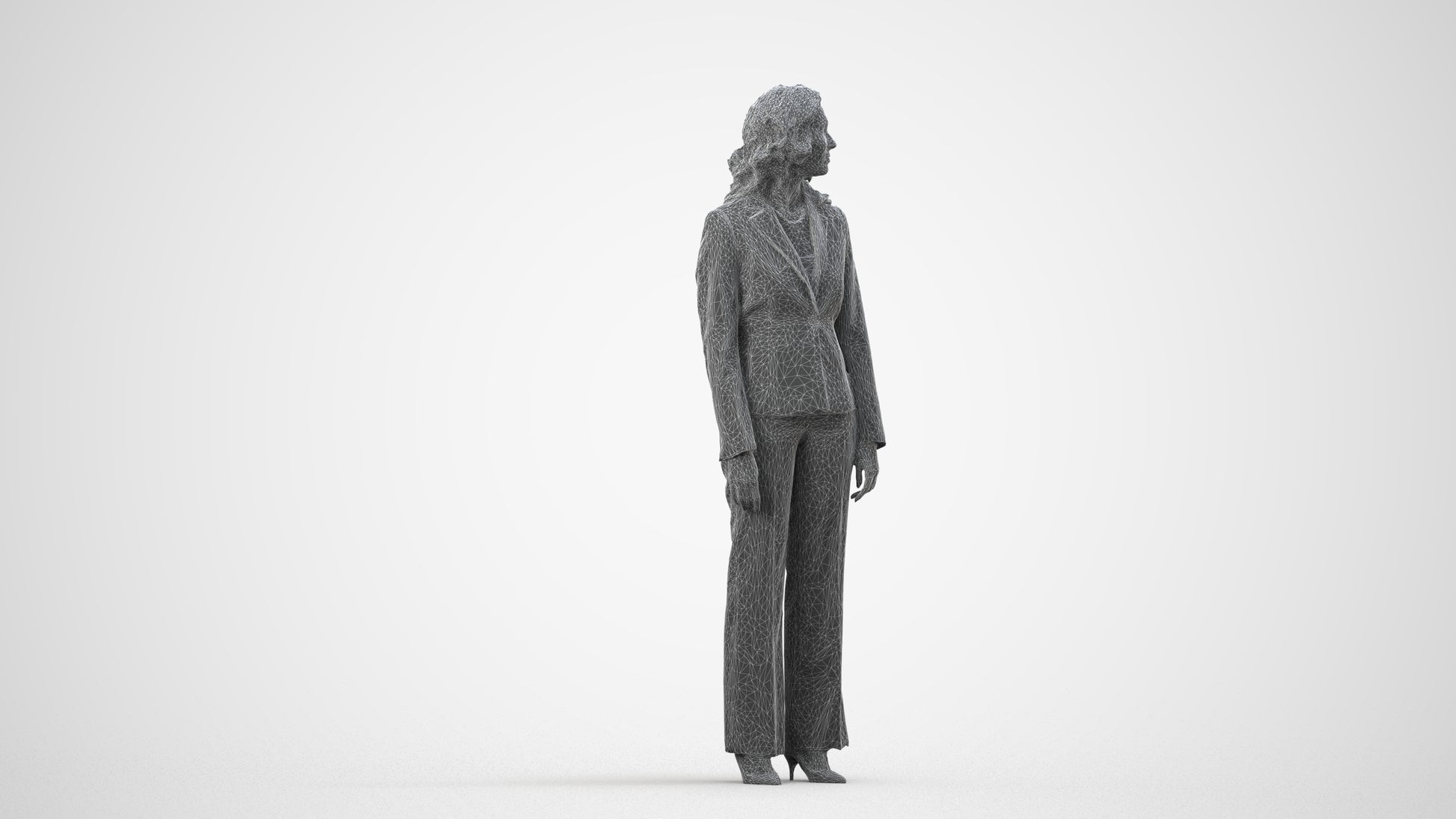 realistic 3D people woman business standing, render-ready for V-Ray and Corona, FBX OBJ, wireframe side view