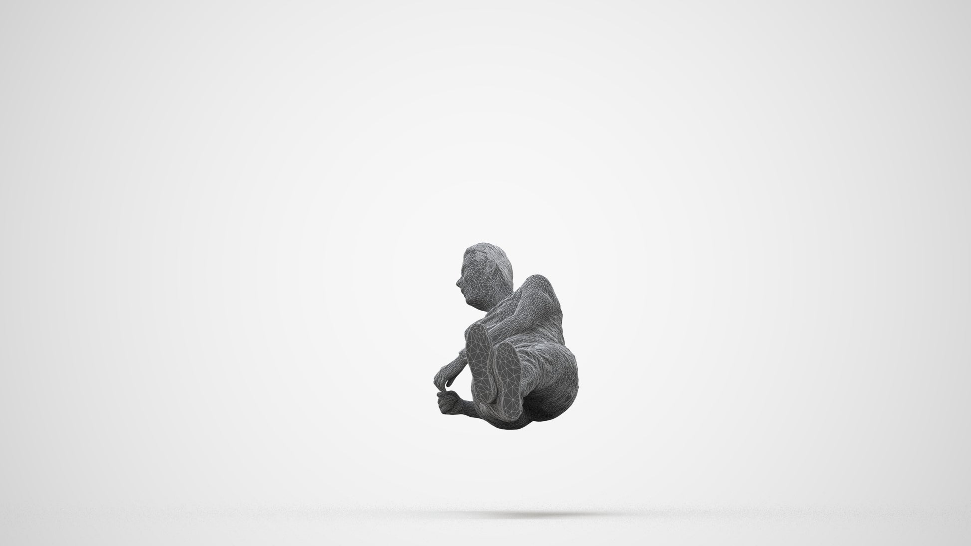 3D people model man casual sitting, scanned human for 3ds Max rendering, wireframe back view