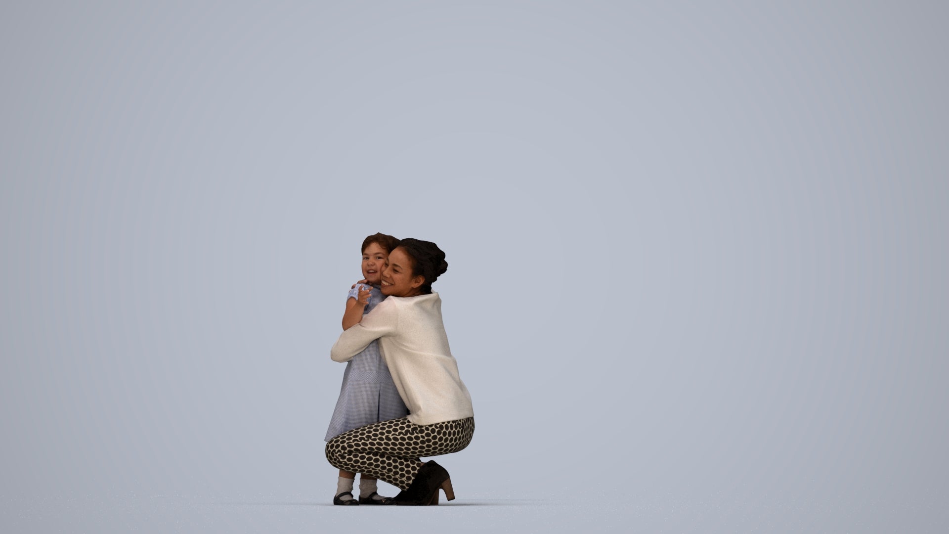 realistic 3D girl casual kids, scanned archviz people for Blender and 3ds Max, top-down view render