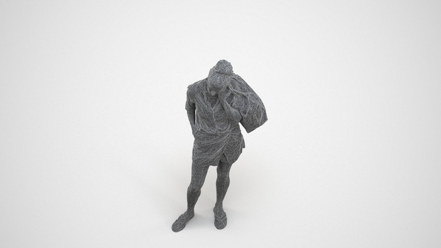 3D people model woman casual standing, scanned human for 3ds Max rendering, wireframe three-quarter view