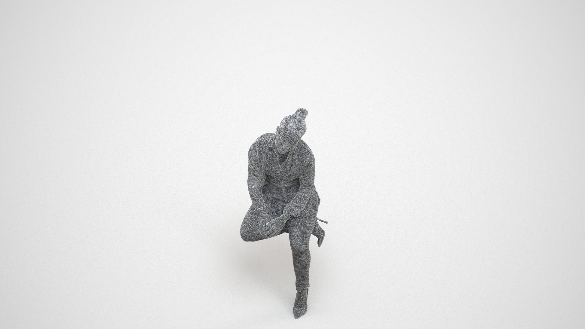 realistic 3D people woman business sitting, render-ready for V-Ray and Corona, FBX OBJ, wireframe three-quarter view