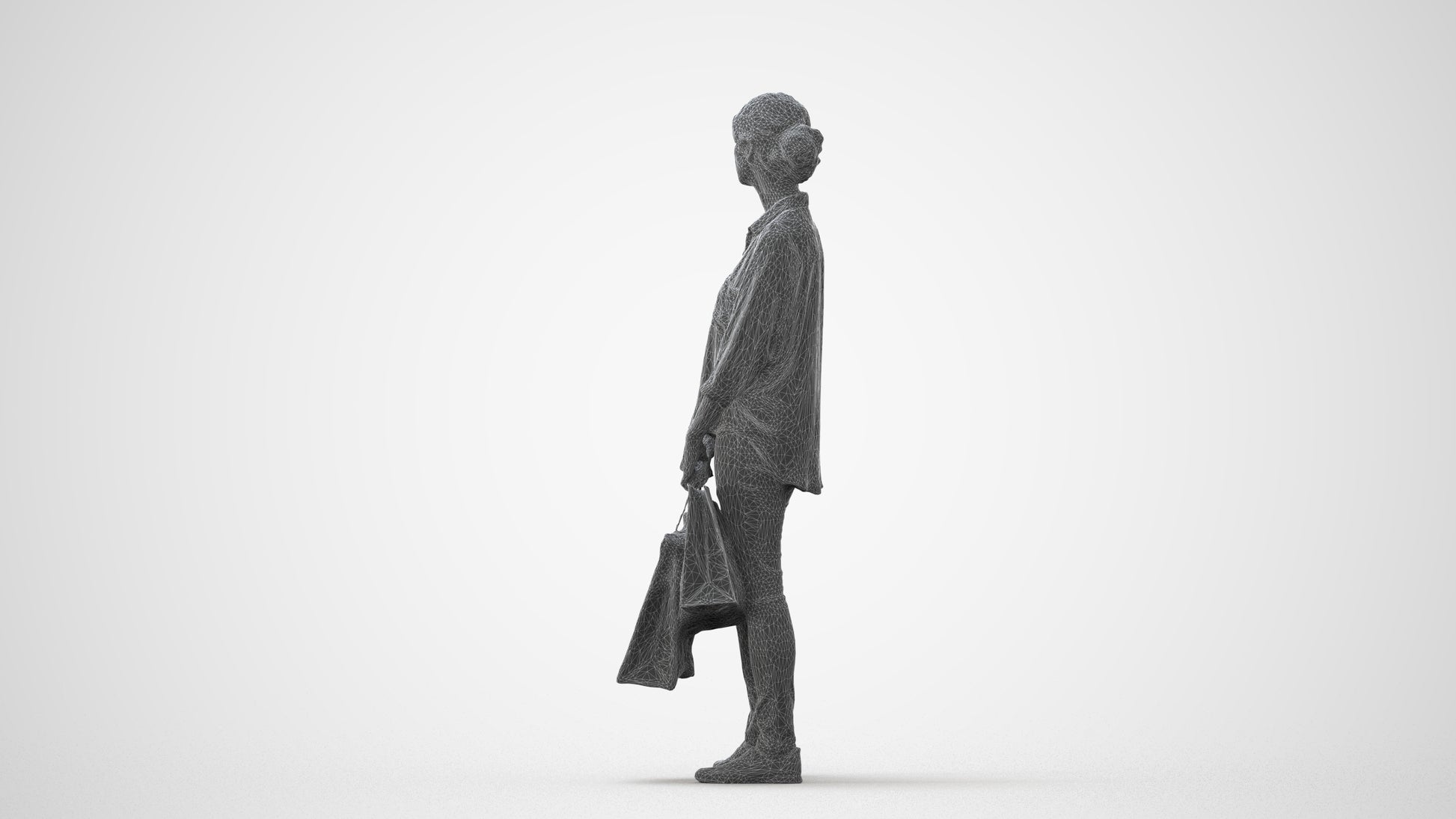 realistic 3D human woman casual shopping, archviz people FBX OBJ for Blender, square thumbnail