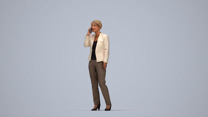 realistic 3D senior woman business standing, scanned archviz people for Blender and 3ds Max, top-down view render