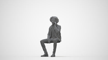 3D people model man casual sitting, scanned human for 3ds Max rendering, wireframe back view