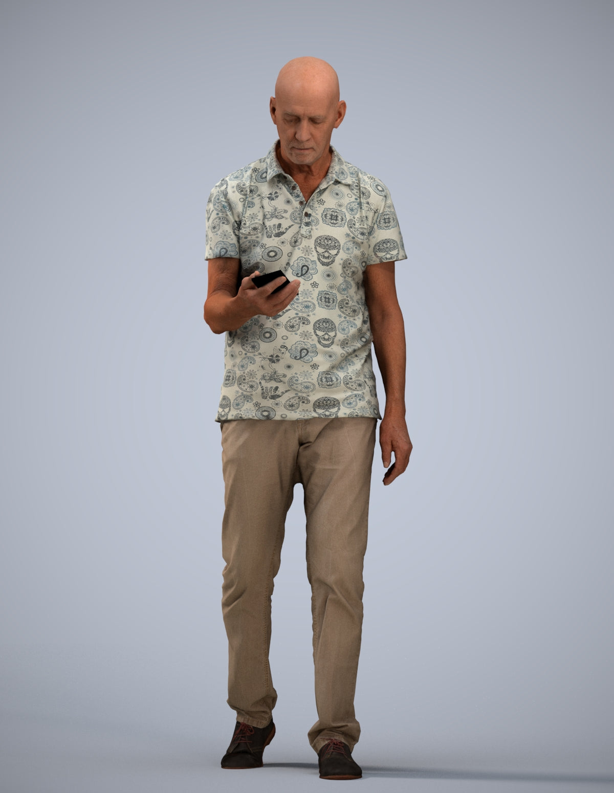 realistic 3D people senior man casual walking, render-ready for V-Ray and Corona, FBX OBJ