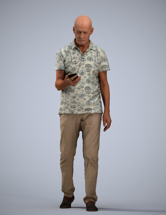 realistic 3D people senior man casual walking, render-ready for V-Ray and Corona, FBX OBJ
