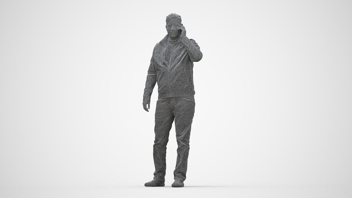 realistic 3D people man casual standing, render-ready for V-Ray and Corona, FBX OBJ, wireframe back view