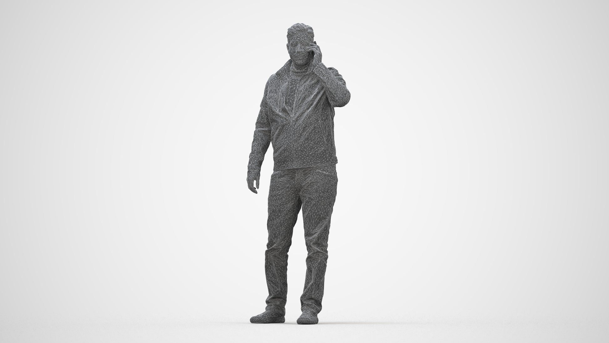 realistic 3D people man casual standing, render-ready for V-Ray and Corona, FBX OBJ, wireframe back view