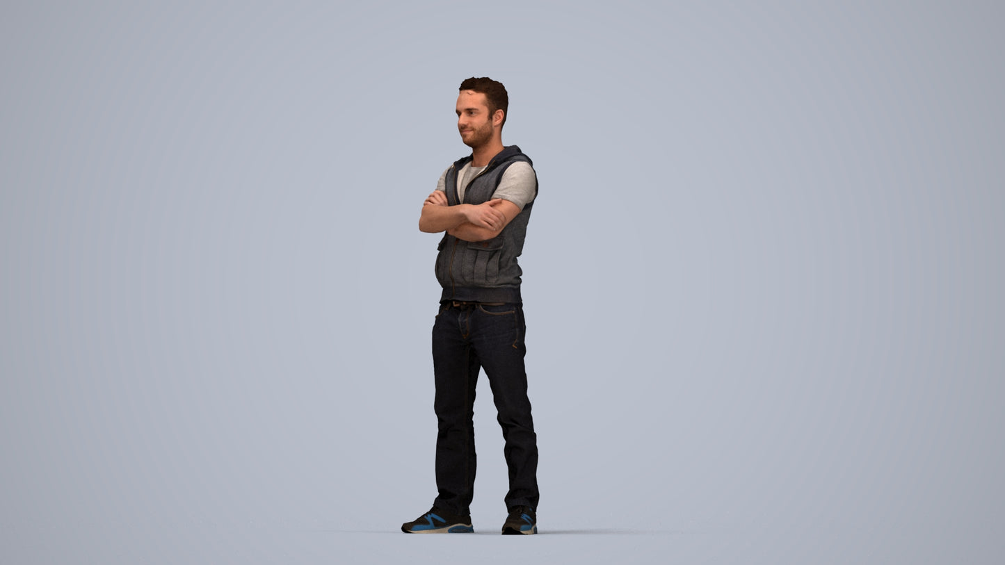 realistic 3D man casual standing, scanned archviz people for Blender and 3ds Max, top-down view render