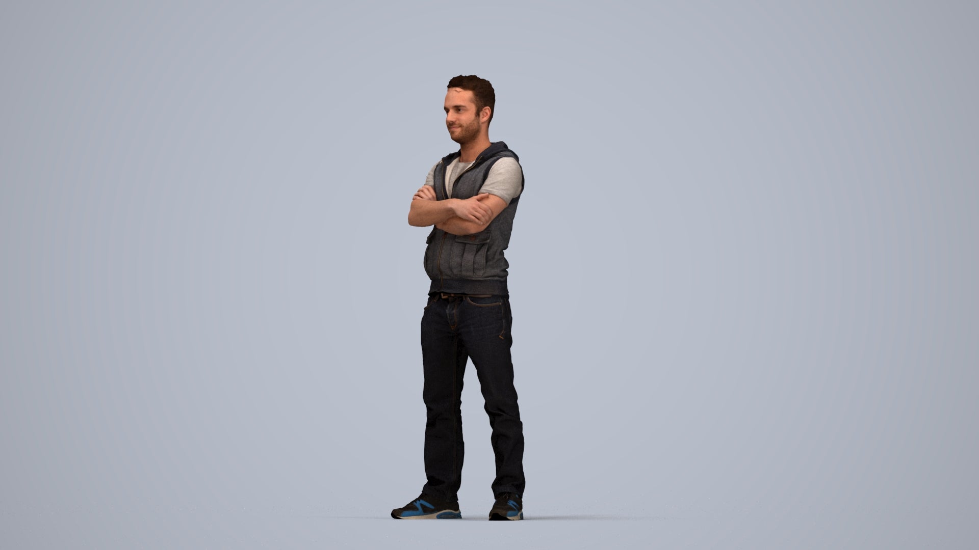 realistic 3D man casual standing, scanned archviz people for Blender and 3ds Max, top-down view render