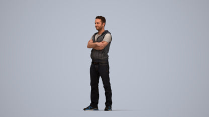 realistic 3D man casual standing, scanned archviz people for Blender and 3ds Max, top-down view render