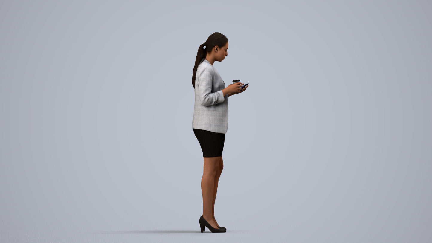 scanned 3D woman business, photogrammetry people for Enscape and V-Ray, side view render
