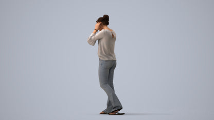 realistic 3D woman casual walking, scanned archviz people for Blender and 3ds Max, three-quarter view render