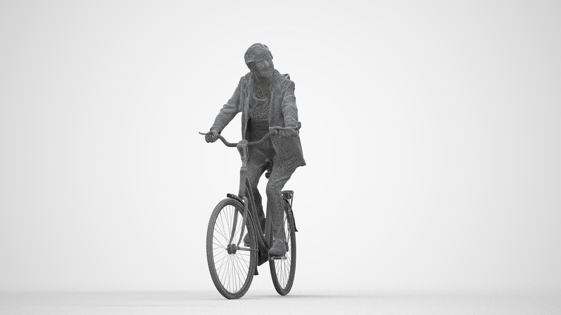 realistic 3D people senior boy casual cycling, render-ready for V-Ray and Corona, FBX OBJ, wireframe back view