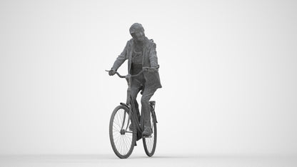 realistic 3D people senior boy casual cycling, render-ready for V-Ray and Corona, FBX OBJ, wireframe back view