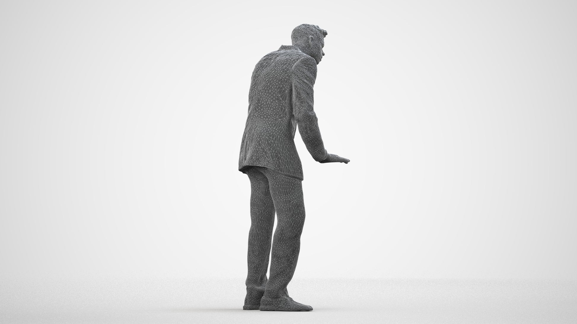 3D scanned man business, photorealistic archviz people for Enscape and SketchUp, wireframe side view