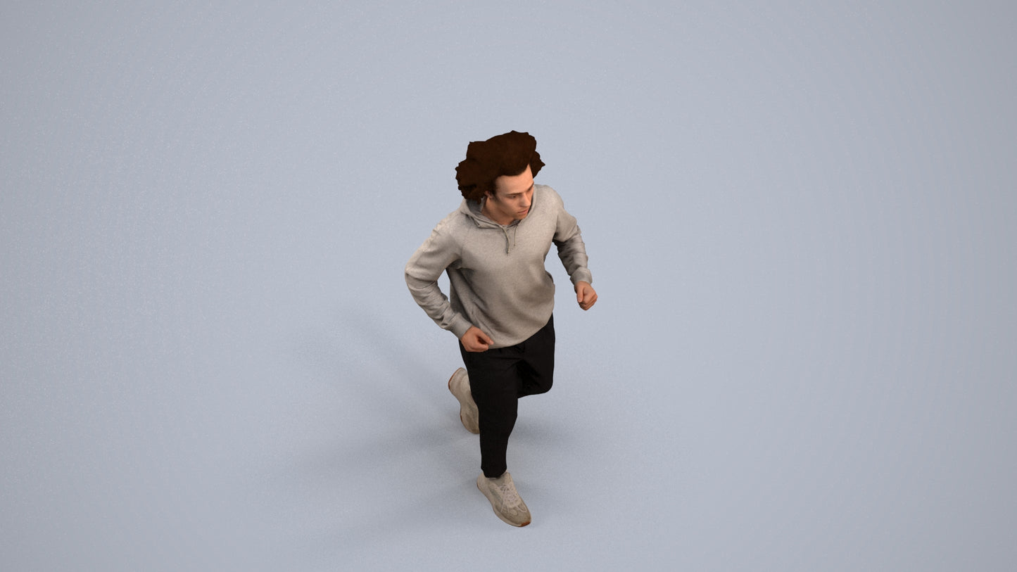 3D human model man sport, photogrammetry scanned person for archviz, back view render