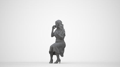 realistic 3D human woman casual sitting, archviz people FBX OBJ for Blender, wireframe back view