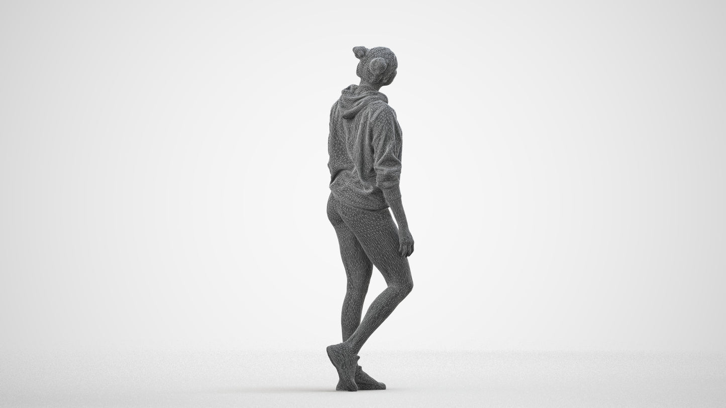 realistic 3D people woman casual walking, render-ready for V-Ray and Corona, FBX OBJ, wireframe side view