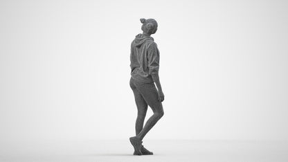 realistic 3D people woman casual walking, render-ready for V-Ray and Corona, FBX OBJ, wireframe side view