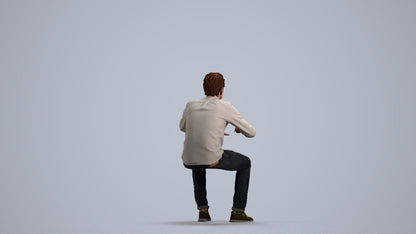 3D people model man casual sitting, scanned human for 3ds Max rendering, front view render