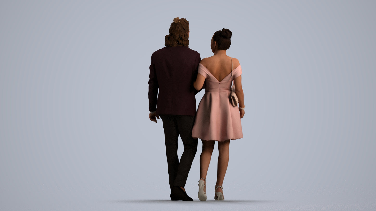 photogrammetry 3D woman formal couple, realistic human model archviz FBX, front view render