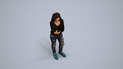 3D human model woman casual standing, photogrammetry scanned person for archviz, back view render