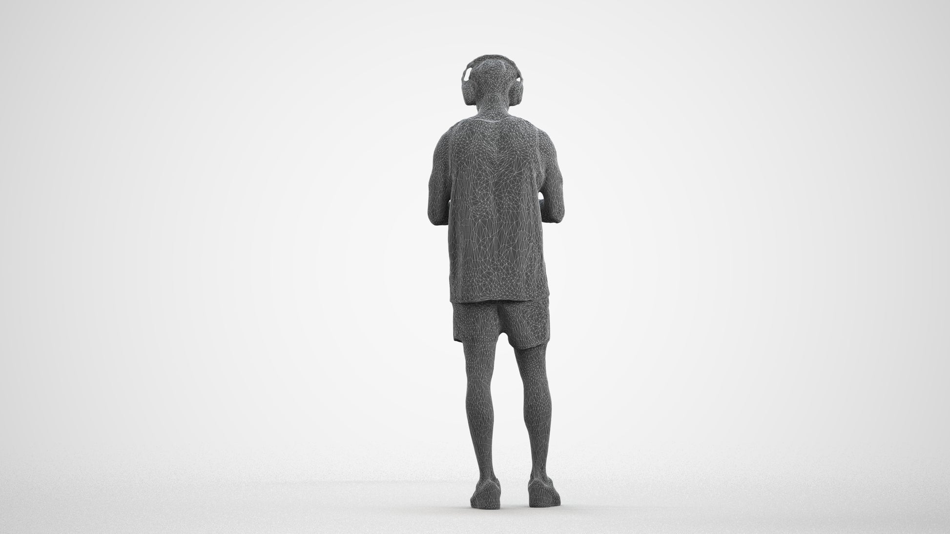 realistic 3D human man sport standing, archviz people FBX OBJ for Blender, wireframe front view