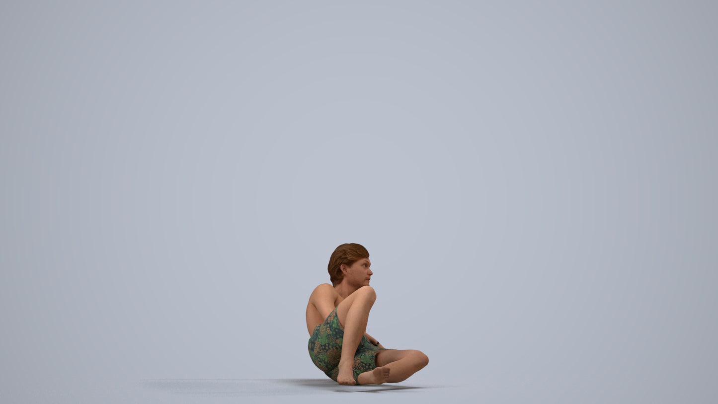 photogrammetry 3D man pool, realistic human model archviz FBX, side view render