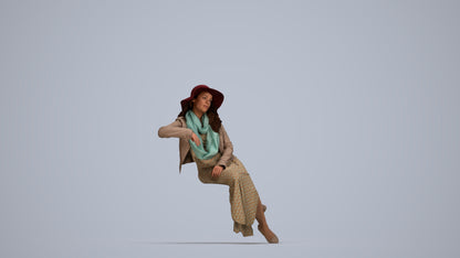 realistic 3D human woman casual sitting, archviz people FBX OBJ for Blender, top-down view render