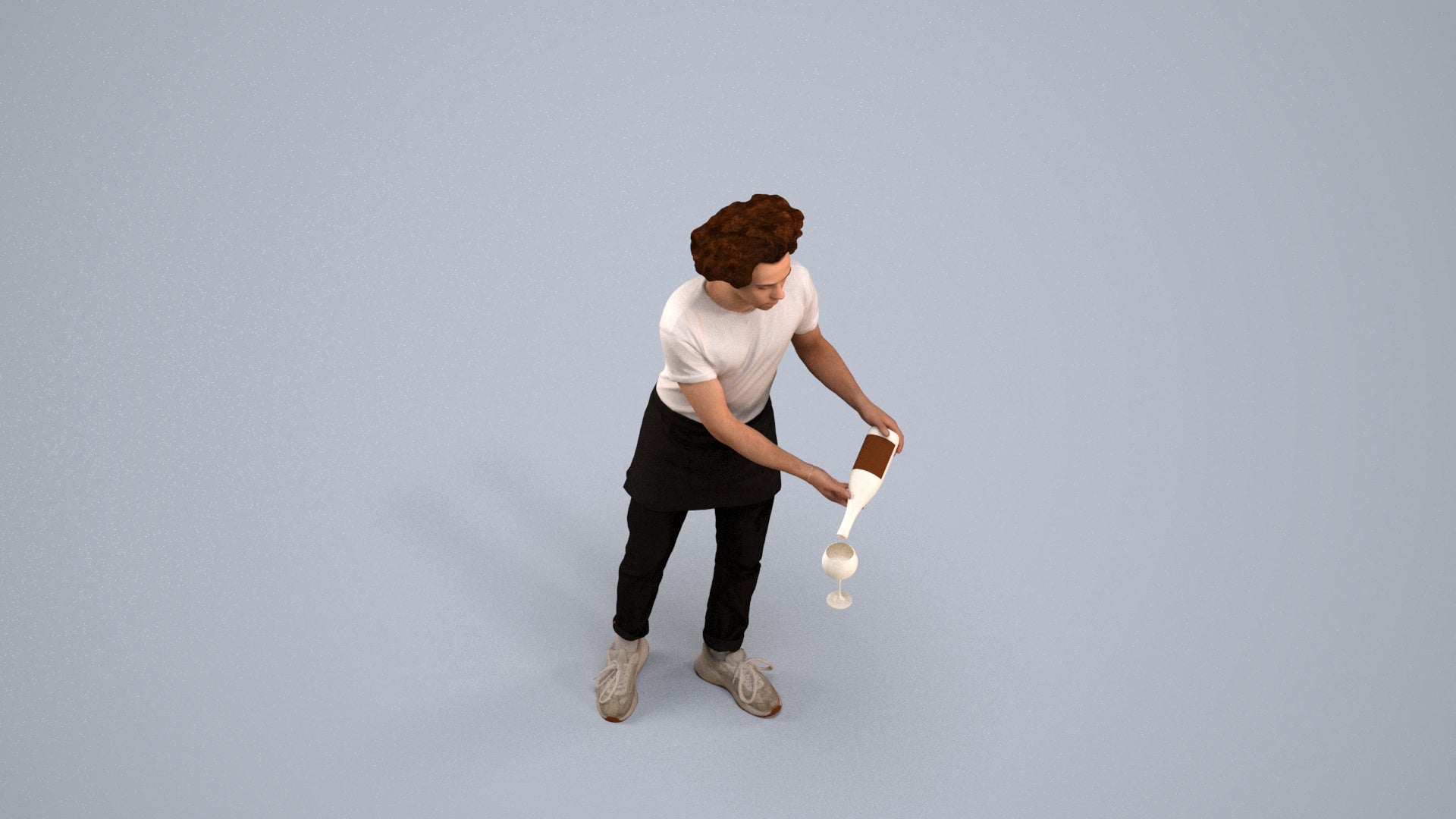 realistic 3D human man hospitality, archviz people FBX OBJ for Blender, back view render