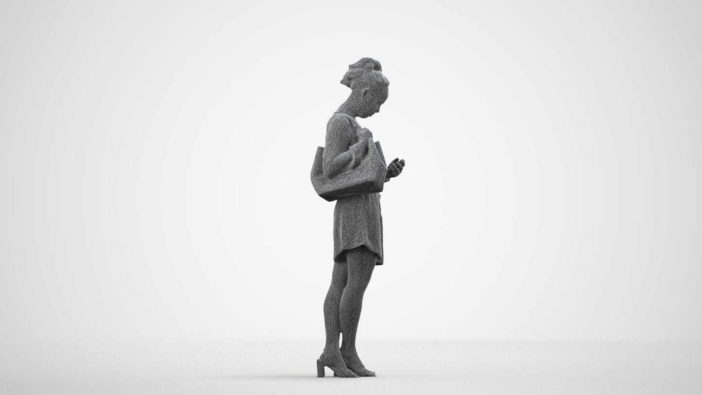 scanned 3D woman casual standing, photogrammetry people for Enscape and V-Ray, wireframe side view