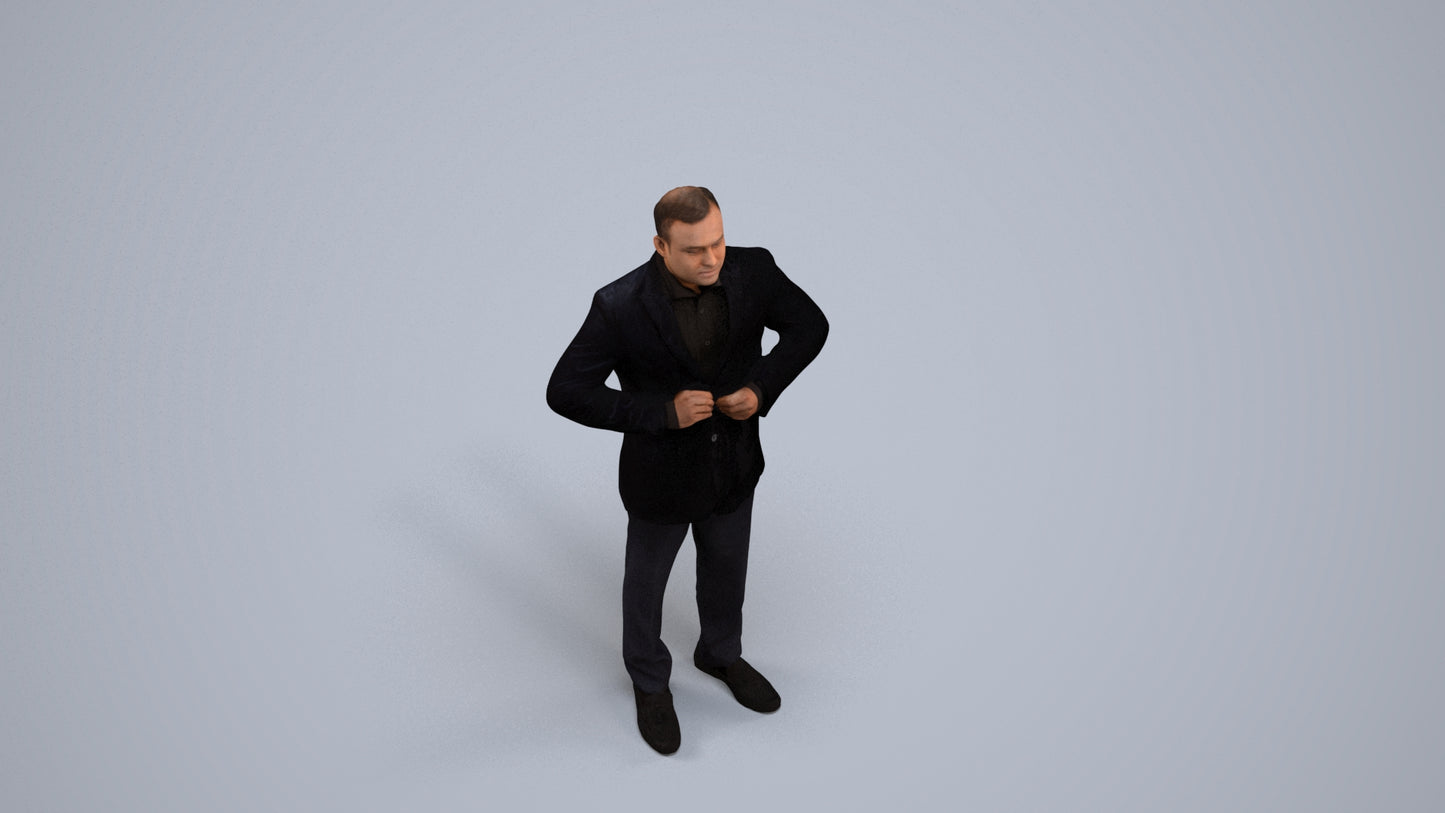realistic 3D human man business standing, archviz people FBX OBJ for Blender, back view render