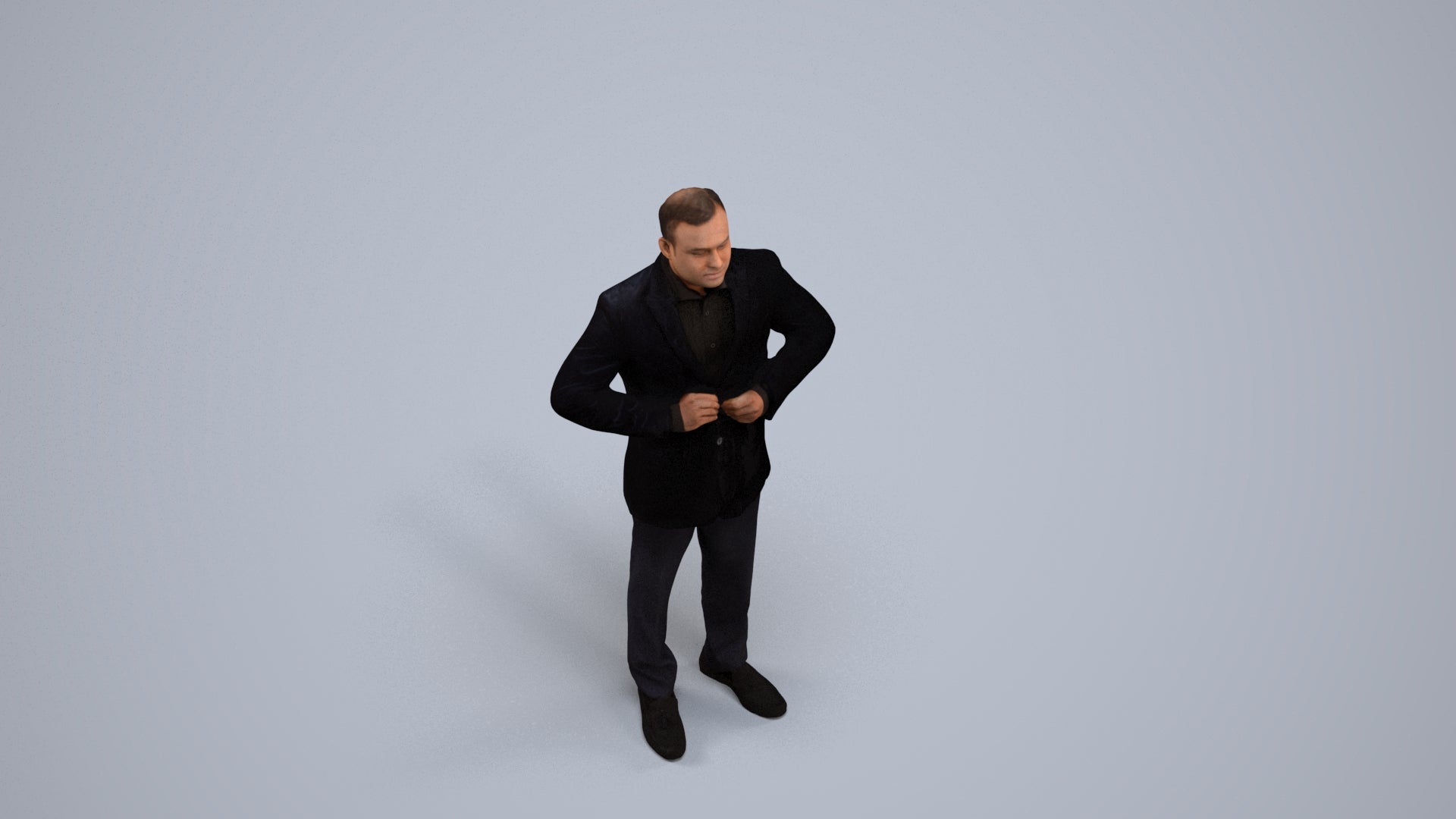 realistic 3D human man business standing, archviz people FBX OBJ for Blender, back view render