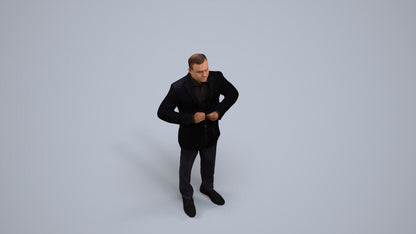 realistic 3D human man business standing, archviz people FBX OBJ for Blender, back view render