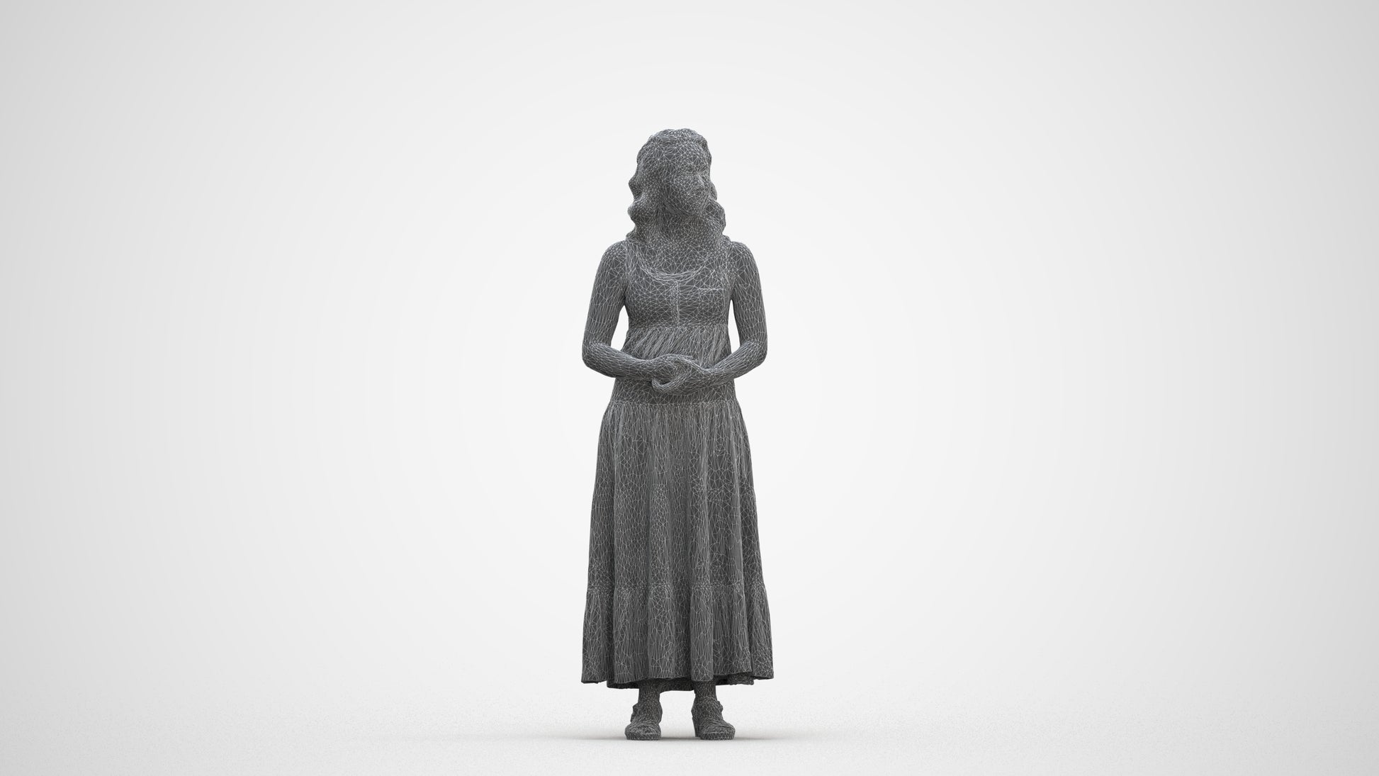 3D people model woman casual standing, scanned human for 3ds Max rendering, three-quarter front view render