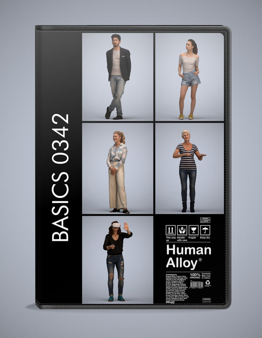 scanned 3D people standing collection, 5 photogrammetry models for Enscape and V-Ray