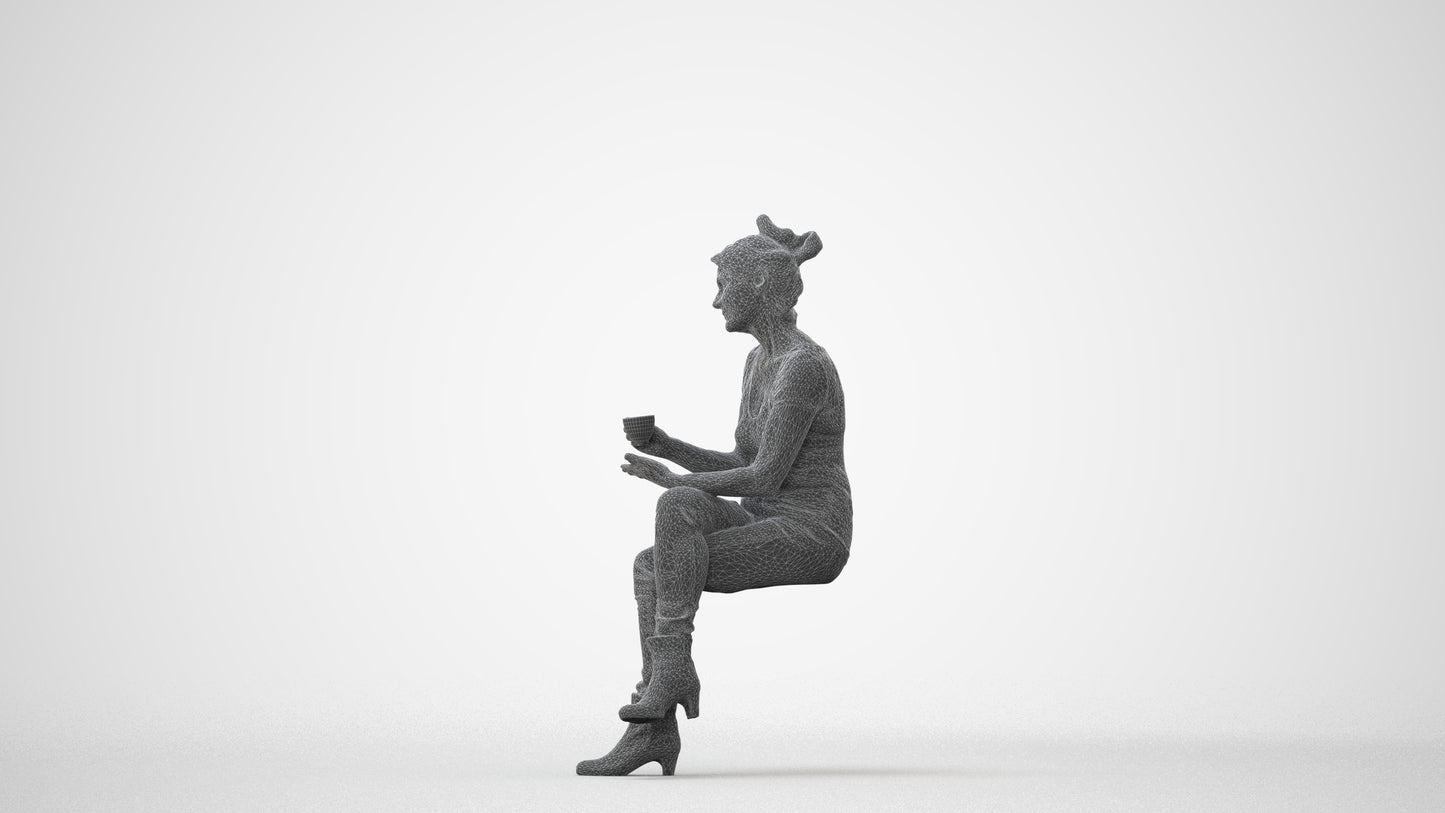 realistic 3D people senior woman casual sitting, render-ready for V-Ray and Corona, FBX OBJ, square thumbnail